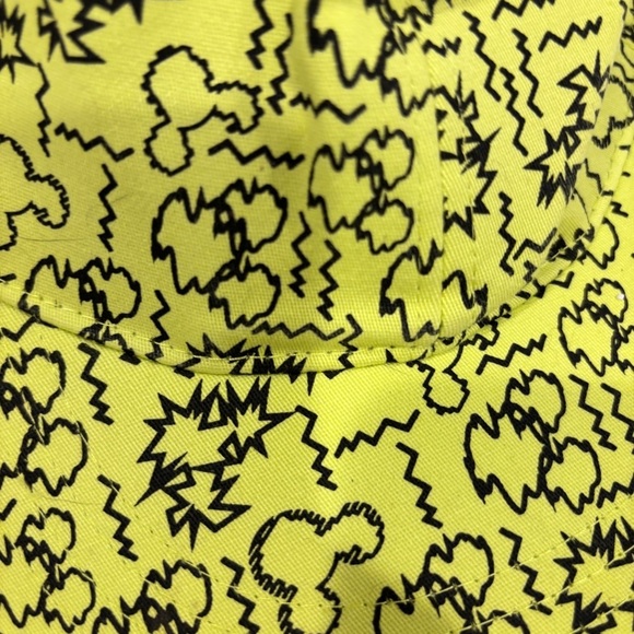 Disney Parks Authentic Original Neon Yellow Cap Hat O/S Static Squiggle Mickey - Picture 2 of 11